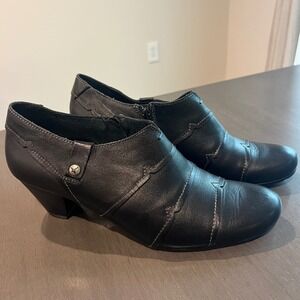 Pikolinos Black Leather Ankle Boots Zipper Heel Women Size 40 (9-9.5)